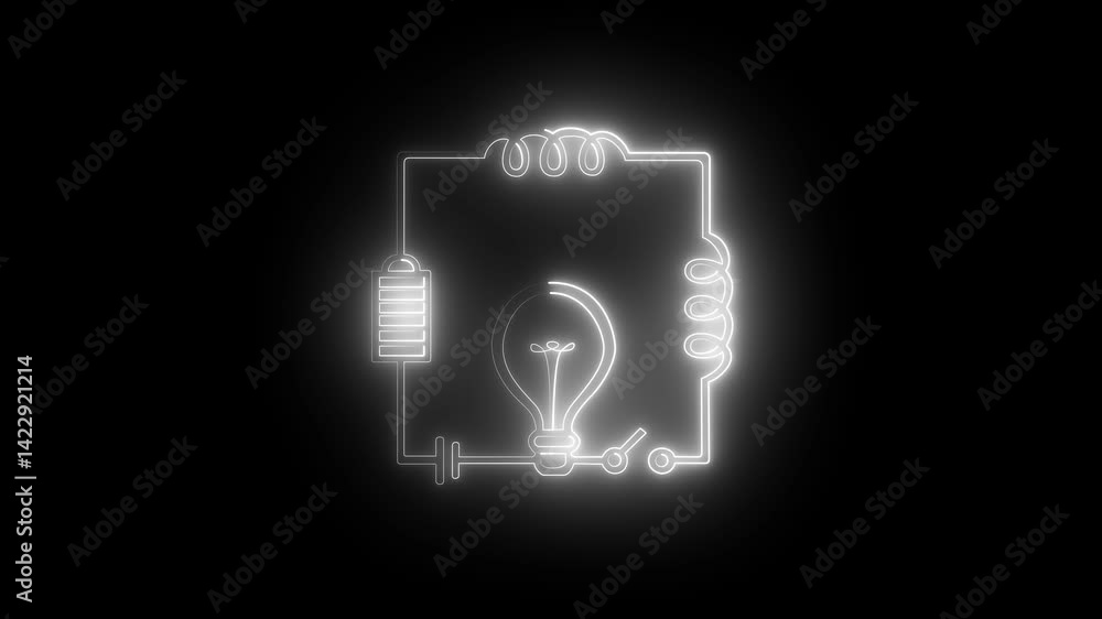Poster abstract glowing neon circuit board with symmetrical neon lines and hexagon patterns, with neon blub