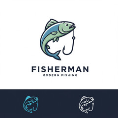 Fototapeta premium Modern Fishing Logo—Stylized Fish and Hook