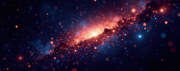 Naklejka premium Sparkling starfield on a velvety black canvas, star clusters, nebula, cosmic scene