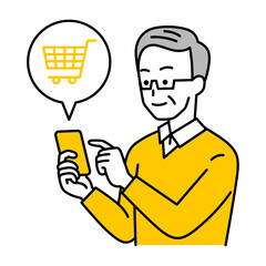 スマートフォンでネットショッピングをする年配の男性