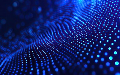 Abstract blue glowing dot wave pattern.