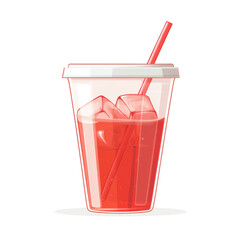 Refreshing summer drink with ice cubes and straw in a transparent cup