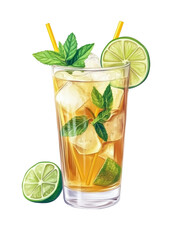 Refreshing iced beverage illustration with citrus garnish on dark backdrop
