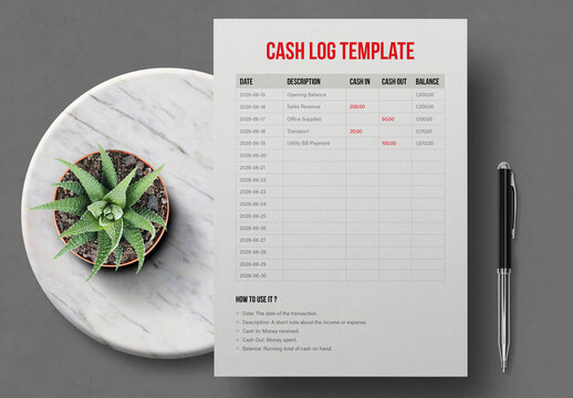 Cash Log Template Layout