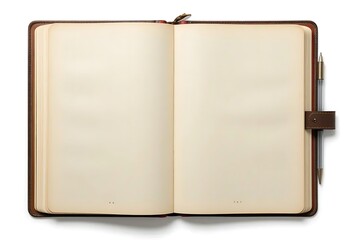 Naklejka premium Open Vintage Leather Journal with Pen: A Classic Still Life