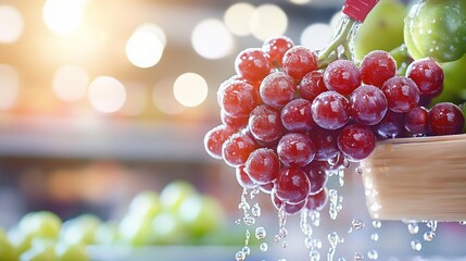 Red Grapes Being Washed Under Running Water