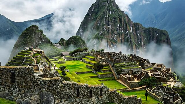 Majestic Machu Picchu: Ancient Inca Citadel Amidst Andean Mountain Majesty, Peru