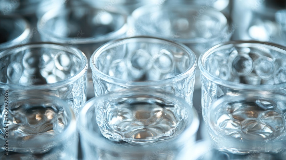 Poster neatly arranged empty glass cups - image for design