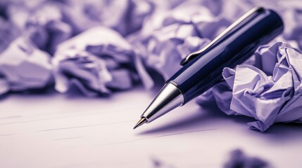 Pen on Crumpled Paper with White Background