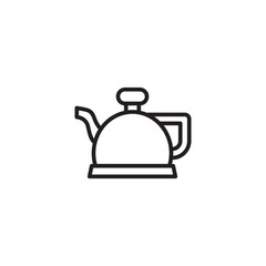 A minimalist line drawing shows a teapot with a rounded body, a spout on the left, a handle on the right, and a lid on top, sitting on a base.