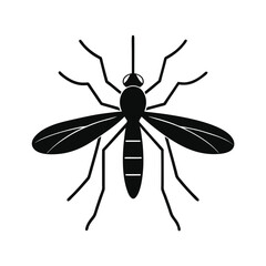 Solid black silhouette of a mosquito vector art and illustration on a white background