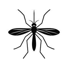 Solid black silhouette of a mosquito vector art and illustration on a white background
