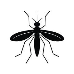 Solid black silhouette of a mosquito vector art and illustration on a white background
