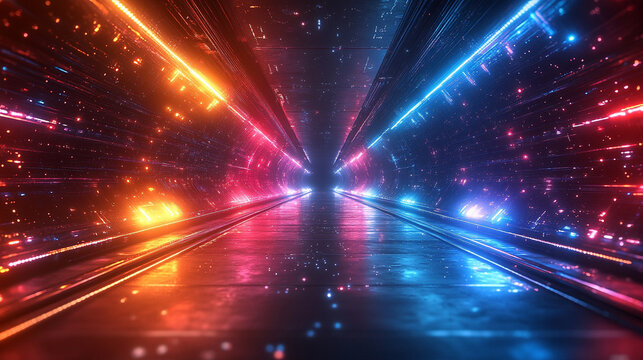 Technology background with two paths running in parallel symbolizing duality in innovation competition and cooperation in digital progress with a red and blue futuristic color scheme

