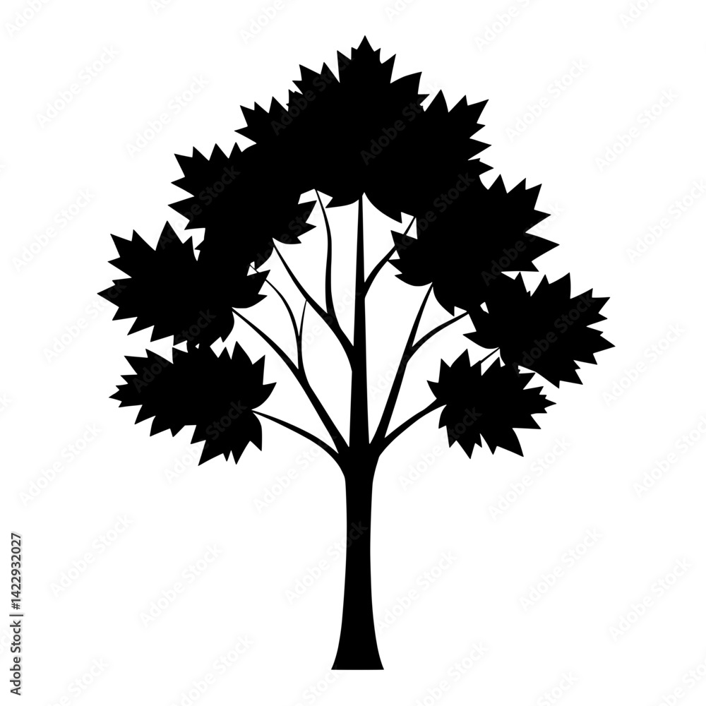 Poster tree silhouette: a captivating minimalist representation of a leafy tree in stark silhouette, perfec