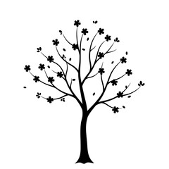 Silhouette of a Blossoming Tree: A minimalistic yet striking silhouette of a blooming tree, its branches adorned with delicate flowers and leaves, evokes a sense of natural beauty and tranquility.