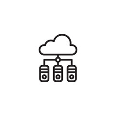 A minimalist line icon shows a cloud connected to three servers or data storage units below it, illustrating cloud computing or a network system.