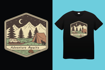 Adventure t-shirt design. Outdoor t shirt design. t-shirt design vector for print. Camping logo design vector illustration. Travel quotes for t shirt, Camping T-Shirts Amazon.