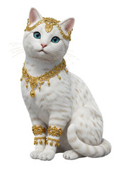 Regal White Cat Adorned in Gold Jewelry