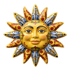 Smiling Sun Ceramic Wall Art with Yellow and Blue Rays
