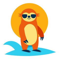 Obraz premium surfing sloth with sunglasses and retro sun t shirt design