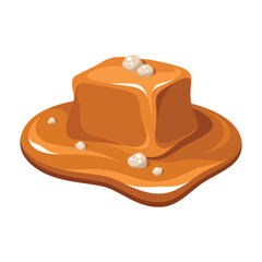 Salted caramel toffee melting cube piece with salty sweet delicious dessert isometric vector