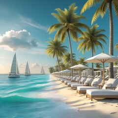 Fototapeta premium tropical beach with palm trees