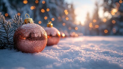 serene winter landscape with festive christmas decorations - stock photo
