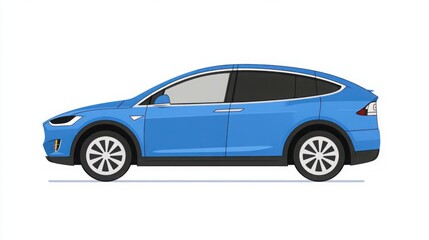 Obraz premium Blue electric vehicle in profile view showcasing modern design elements and sleek lines with an emphasis on sustainable transportation and innovation