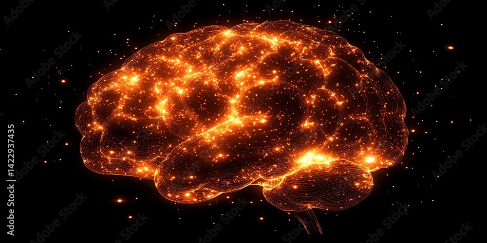 Poster glowing brain neural network abstract concept