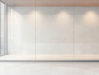 Fototapeta premium Modern empty room with large glass windows and minimalist design in bright daylight