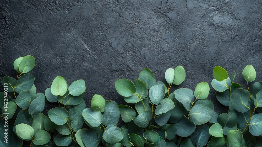 Poster subtle gray backdrop complemented by eucalyptus foliage - image for design