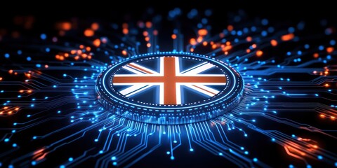 Fototapeta premium British Flag on a Digital Circuit Board