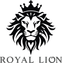 Obraz premium Powerful Royal Lion Logo on Black Background. A bold graphic black and white silhouette of a lion's head prominent and regal against a pure black background