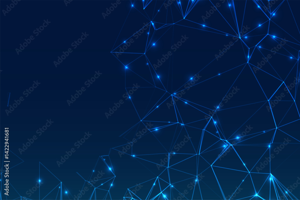 Poster abstract polygonal lines with digital code. glittering star dust lights. polygonal futuristic style.