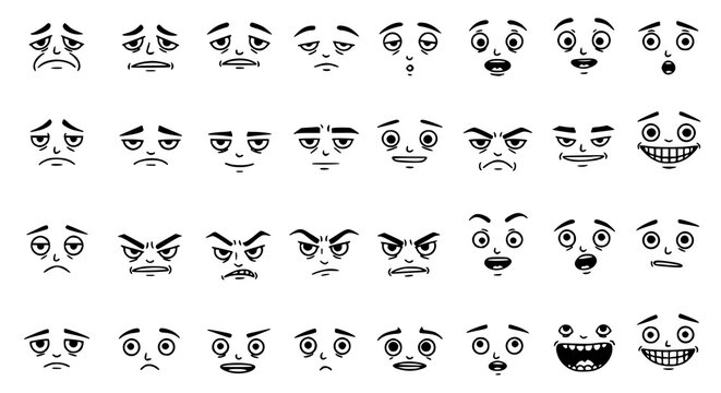 Cartoon Faces Expressions Vector Illustration Emojis Set Clipart