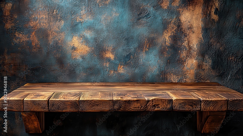Poster vintage wooden table backdrop with no objects - image for design