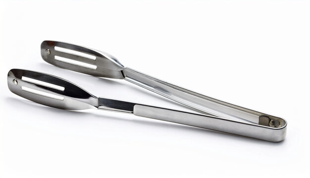Stainless Steel Kitchen Tongs Isolated on a White Background