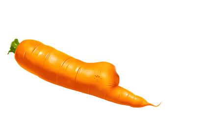 A vibrant, cartoon-like orange carrot, depicted with realistic textures and subtle water droplets, is set against a pure black backdrop.