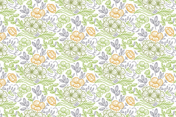 seamless line floral pattern showcasing stylized garden elements suitable for women apparel surface wraps and home textiles

