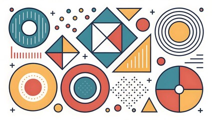 Obraz premium A composition of various geometric shapes arranged dynamically to create a sense of movement and modernity. Suitable for corporate designs, infographics, or contemporary art projects.