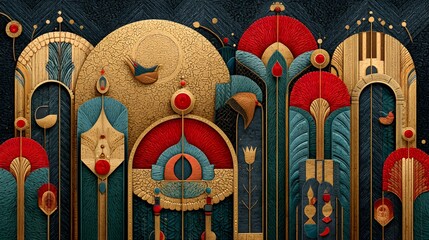 there is a very colorful art piece with a bird on it