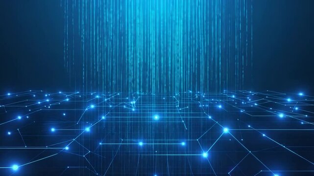 Digital network structure with falling binary code.