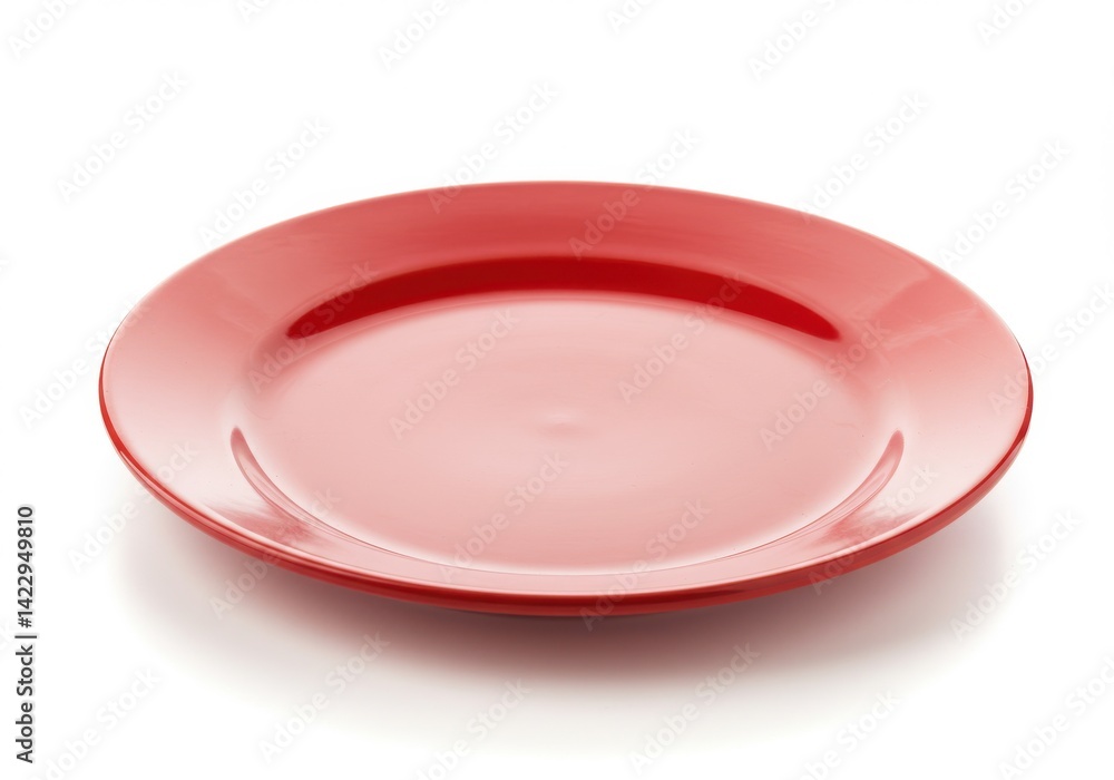 Poster a simple view of a red ceramic plate centered on a white background in a studio shot close up view