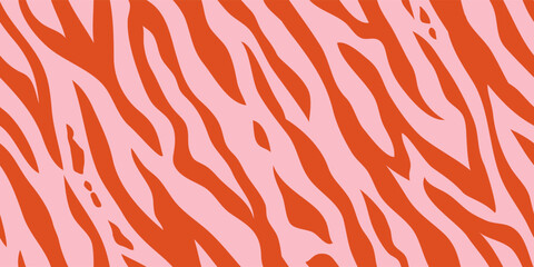 Seamless pattern with red, pink tiger stripes. Abstract animal print.