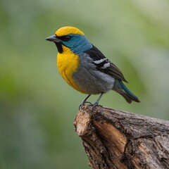 Obraz premium Yellow-throated Tanager bird on piece of wood