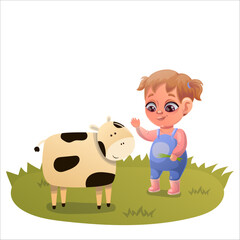 Illustration of a child doing gardening and animal husbandry