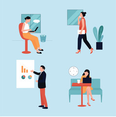 Business People Working in Office, Flat Vector Illustration