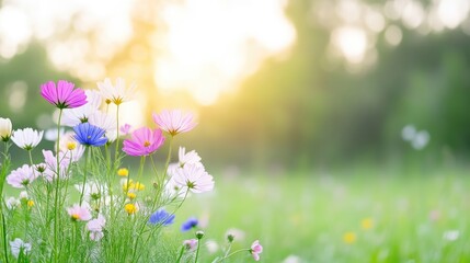 Vibrant wildflowers in a sun-drenched meadow