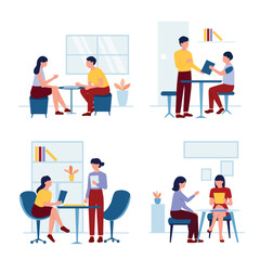 Business People Meeting and Discussing Projects in Office Setting